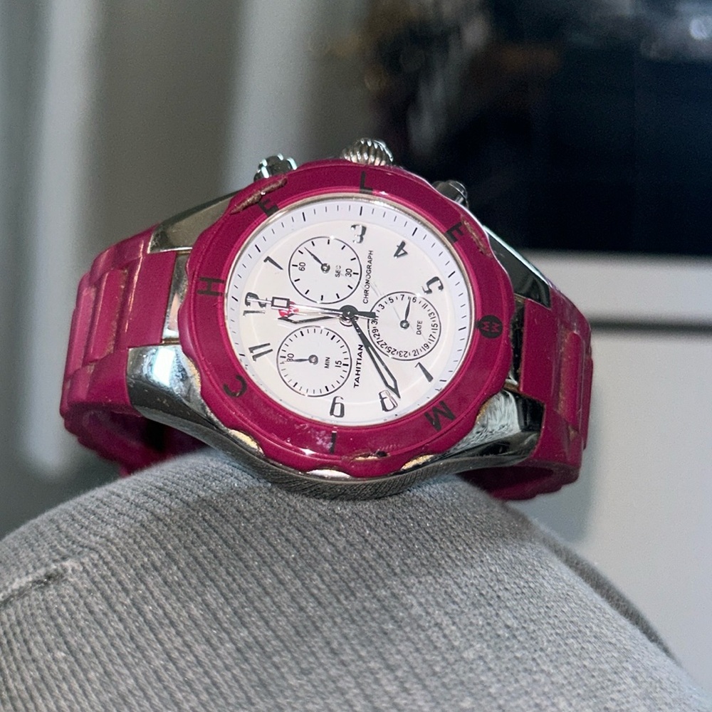Purple stainless steel Michele watch